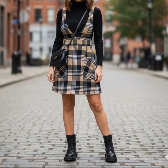 SHEIN Dresses & Skirts - SHEIN Plaid Pinafore Overall Dress with Pockets - Size XL - Dark Academia